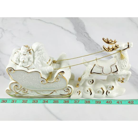 Mikasa Santa w/ Sleigh Reindeer 22k Trim Holiday Elegance 12" Porcelain 20s Vtg - Picture 13 of 16